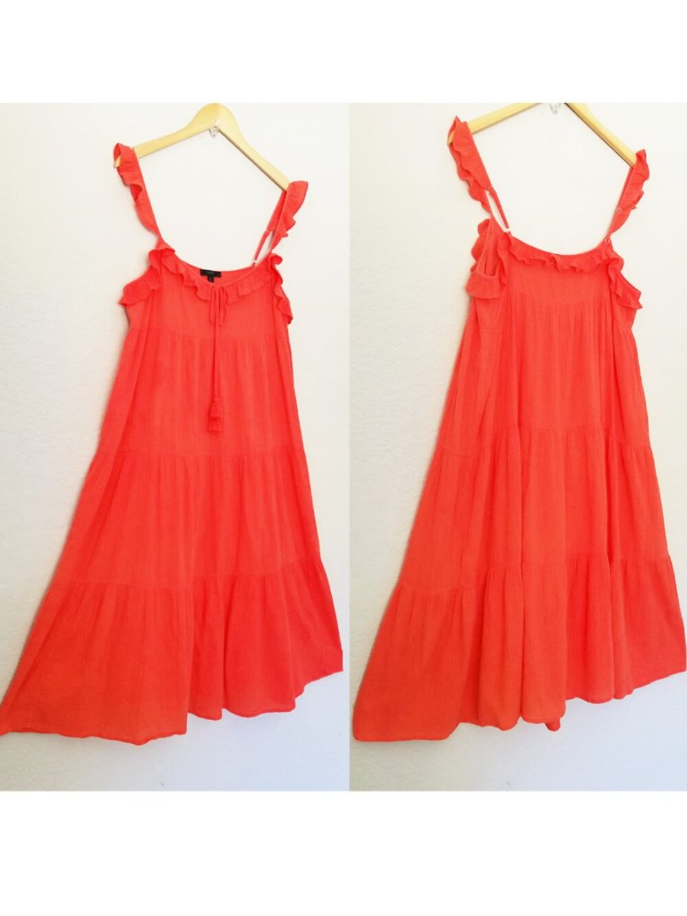 J. Crew Tiered Ruffle Maxi Dress M Crinkle Gauze 100% Cotton Red Orange $128 - Picture 16 of 16